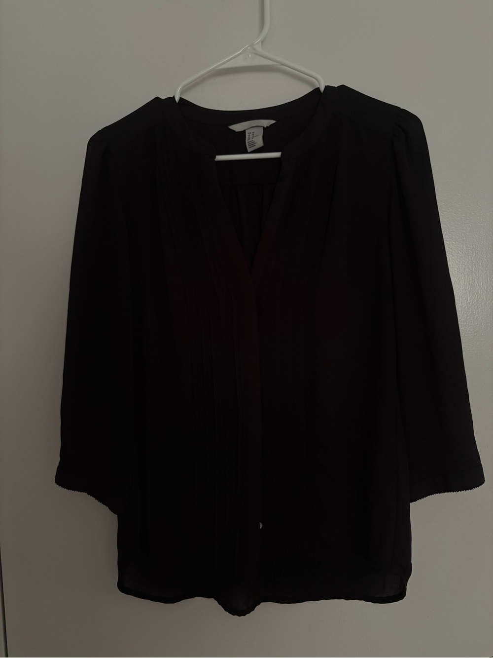 H&M V Neck Blouse Women’s 10 Black Business Casual Button Down Top